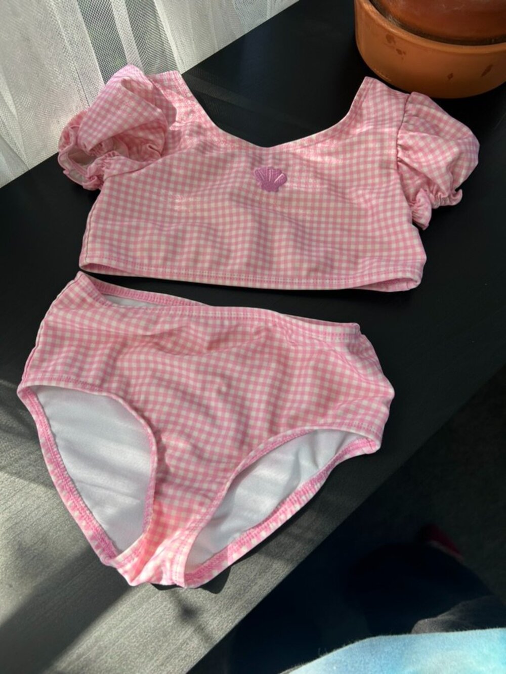 🩷🌸 Cat & Jack Plaid Puff Sleeve Bikini – Size 5T – Like New 🌸🩷